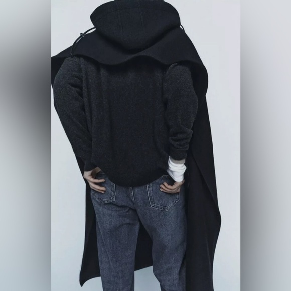Zara HOODED WOOL CAPE. Black. One Size. New with Tags. - Picture 6 of 16